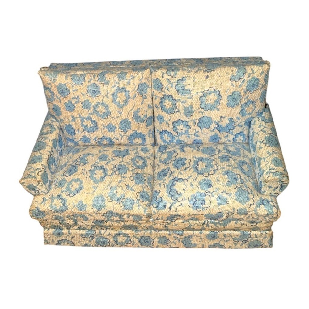 Dollhouse Miniatures Loveseat Sofa 1:12 Scale Blue Floral Upholstered